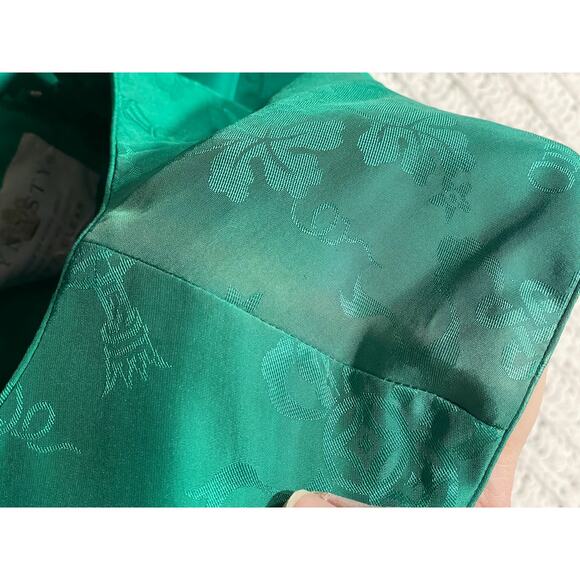 VTG Dynasty A-Line Dress Silk Brocade Womens Sz 10 Green Cap Sleeves Knee Length - Picture 9 of 12